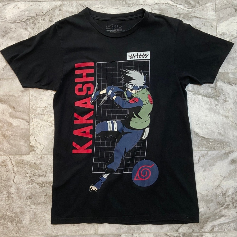 Naruto Shippuden Kakashi Hatake Graphic T-Shirt Men's Small Black Anime